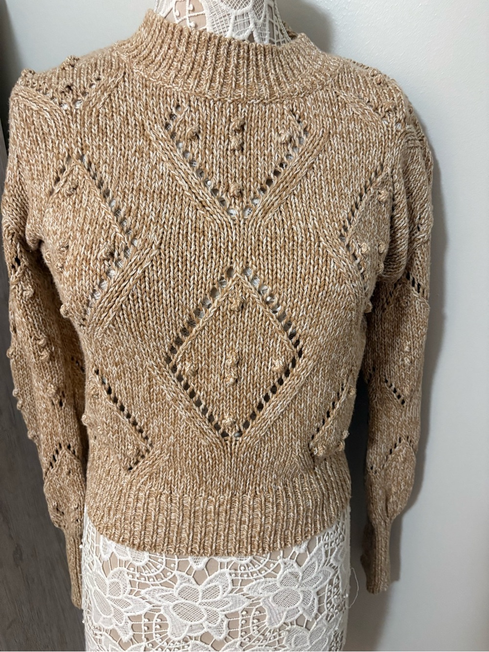 LOFT Tan Open Diamond Knit  Sweater